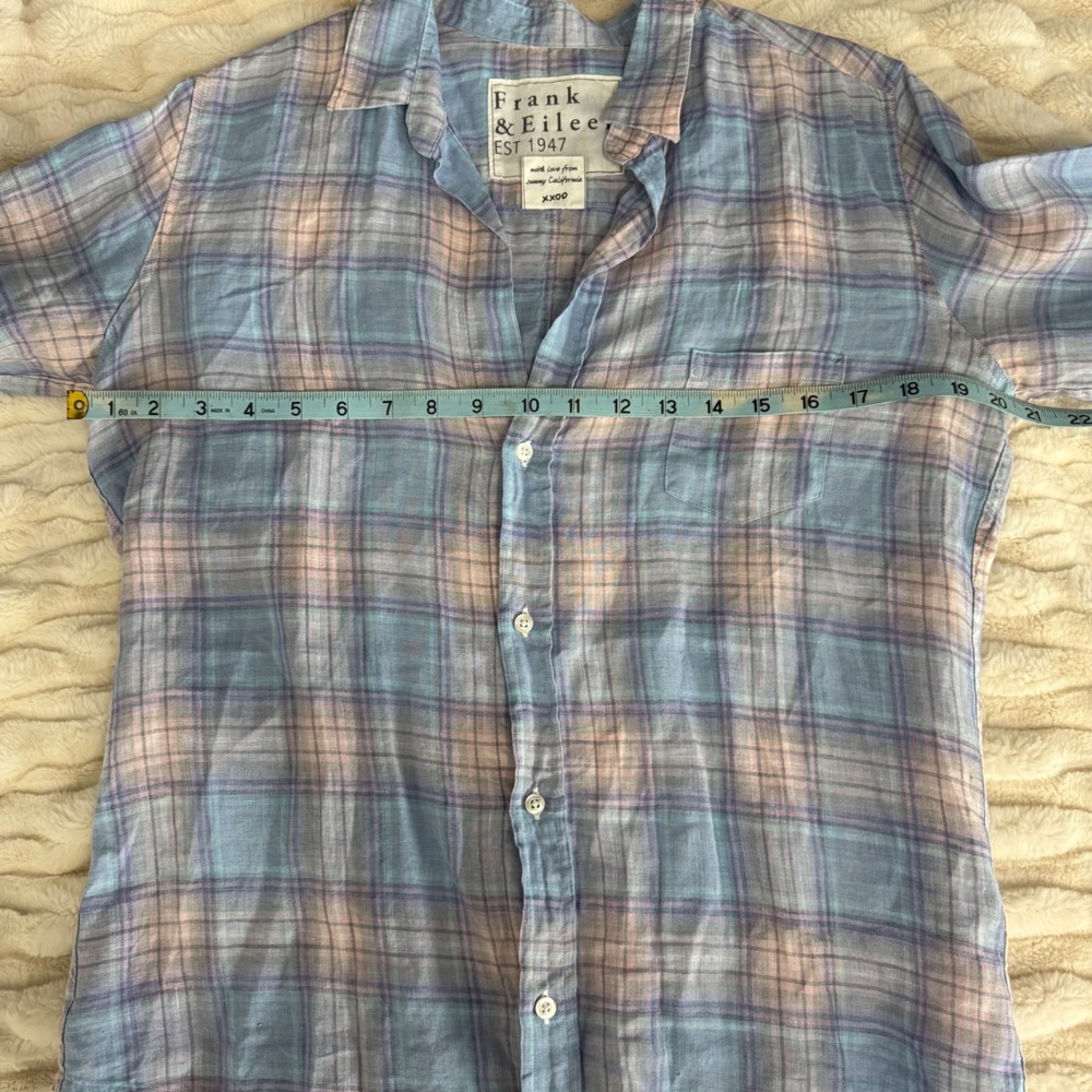 Frank and Eileen Plaid Linen Button Up Shirt Womens Size Large Blue Pink - Picture 10 of 11